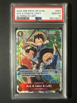 2025 One Piece OP13 EN Ace & Sabo & Luffy Alternate Art #007 PSA 10 GEM MINT - Image 1