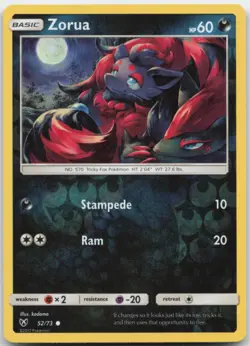 Zorua 52/73 Reverse Holo Shining Legends Pokemon Card NM - Image 1