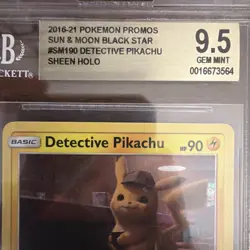 Pokemon Promos Sun & Moon Black Star Promo Detective Pikachu #SM190 Beckett 9.5 - Image 2