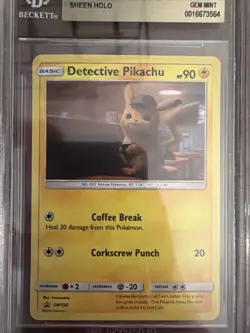 Pokemon Promos Sun & Moon Black Star Promo Detective Pikachu #SM190 Beckett 9.5 - Image 3