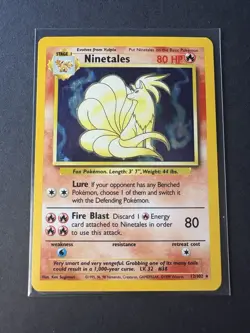 1999 POKEMON BASE SET UNLIMITED #12/102 NINETALES HOLO RARE LP - Image 1