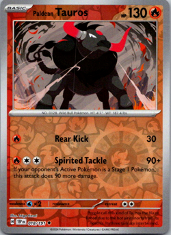Paldean Tauros 018/191 Reverse Holo Surging Sparks English Pokemon Card - Image 1