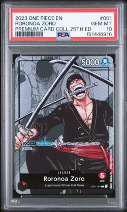 2023 ONE PIECE PREMIUM CARD COLLECTION 25TH EDITION #001 RORONOA ZORO PSA 10 - Image 1