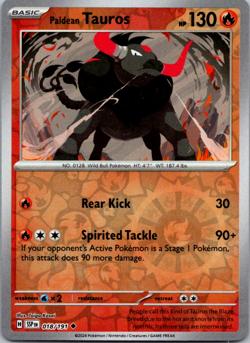 Paldean Tauros 018/191 Surging Sparks Reverse Holo Pokemon TCG NM - Image 1