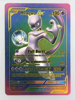 Pokemon Mewtwo GX 190hp Rainbow Foil Fan Art Collector Card TCG - Image 1