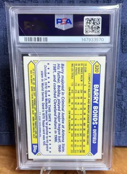 1987 Barry Bonds Topps Tiffany Card #320 PSA 9! Mint Pirates - Image 2