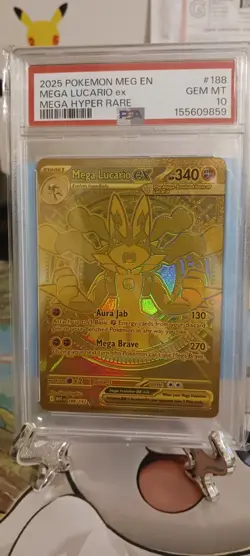 Pokemon 2025 Mega Lucario ex 188 Gold Hyper Rare Mega Evolution English PSA 10 - Image 1