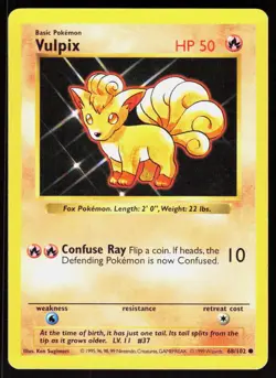 Vulpix 68/102 Common Base Set Shadowless Pokemon Unlimited MP 01-01-98 - Image 1