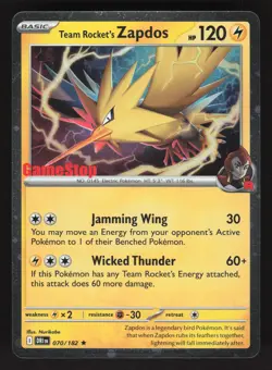 Team Rocket's Zapdos 070/182 Pokemon TCG Gamestop Promo NM - Image 1