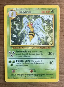 Beedrill - Base Set - 17/102 - Rare Non Holo - LP - Pokemon Card - EN - WoTC - Image 1