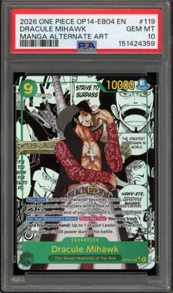 One Piece CCG Dracule Mihawk Manga Alternate Art OP14-119 PSA 10 Gem Mint - Image 1