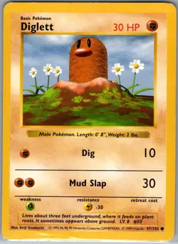Diglett 47/102 Shadowless Non Holo Base Set - Pokemon Card - NM - Image 1