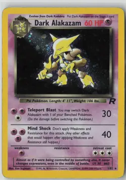 Dark Alakazam 1/82 Half Swirl Holo Rare Team Rocket Pokemon Unlimited Holo MP - Image 1
