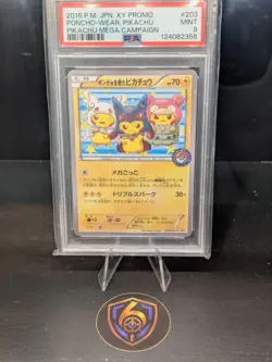 PSA 9 Poncho Wearing Pikachu 203/XY-P Mega Campaign Japanese Promo Pokemon - Image 1