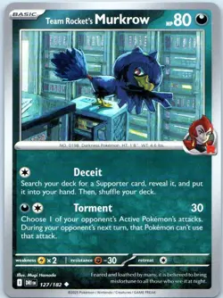 Team Rocket's Murkrow 127/182 Uncommon Destined Rivals Pokemon Near Mint - Image 1