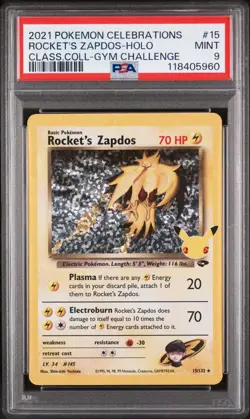 PSA 9 Rocket's Zapdos 15/132 Celebrations 25th Classic Holo Pokemon Card - Mint - Image 1