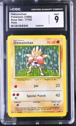Pokemon Card Hitmonchan 7/102 Holo Foil Base Set 1999 CGC 9 MINT - Image 1