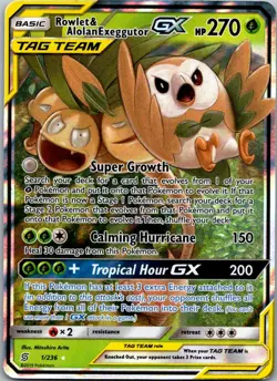 Rowlet & Alolan Exeggutor GX 1/236 Holo GX Rare Unified Minds Pokemon Holo NM - Image 1