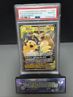 Pokemon Card Raichu & Alolan Raichu GX 54/236 Half Art Unified Minds PSA 10 GEM - Image 1