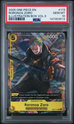 2025 ONE PIECE PROMOS ILLUSTRATION BOX VOL.3 #113 RORONOA ZORO PSA 10 - Image 1