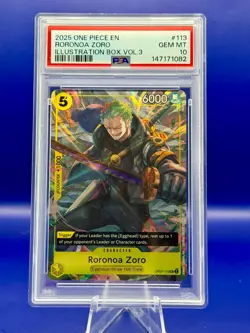 2025 ONE PIECE PROMOS ILLUSTRATION BOX VOL 3 #113 RORONOA ZORO PSA 10 - Image 1