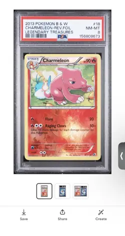 2013 POKEMON BLACK & WHITE LEGENDARY TREASURESCHARMELEON-REVERSE FOIL 18 PSA 8 - Image 1