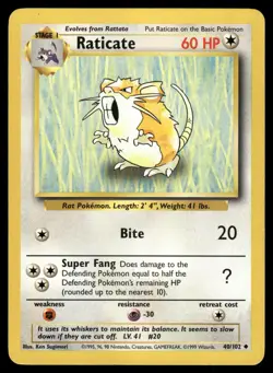 Raticate 40/102 Base Set BS Uncommon Non-Holo Pokemon LP/MP - Image 1