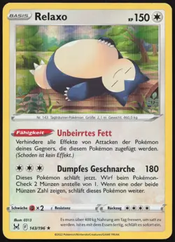 Pokemon Relaxo Holo Rare Verlorener Ursprung 143/196 NM DE - Image 1