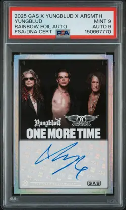 Yungblud & Aerosmith 2025 GAS Trading Cards Rainbow Foil Auto 4/40 PSA 9 Mint - Image 1
