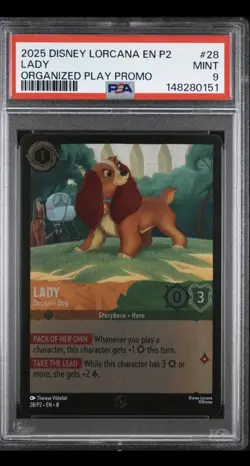 2025 DISNEY LORCANA EN P2-PROMO #28 LADY - DECISIVE DOG PSA 9 - Image 1