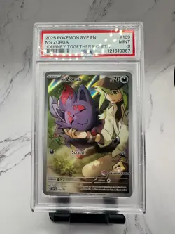 2025 POKEMON JOURNEY TOGETHER POKEMON CENTER ETB PROMO SVP #189 N'S ZORUA PSA 9 - Image 1