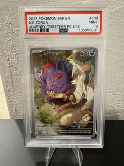 2025 POKEMON JOURNEY TOGETHER POKEMON CENTER ETB PROMO #189 N'S ZORUA PSA 9 - Image 1