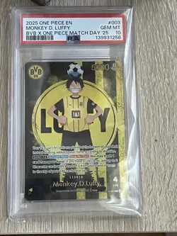 2025 ONE PIECE PROMOS BVB X ONE PIECE MATCH DAY 2025 #003 MONKEY D. LUFFY PSA 10 - Image 1