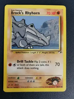 Pokemon Card Brock's Rhyhorn 70/132 Gym Heroes Common WOTC - Image 1