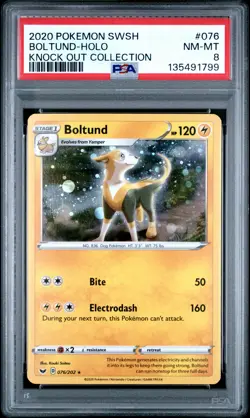 2020 POKEMON SWORD & SHIELD KNOCK OUT COLL #076 BOLTUND-HOLO PSA 8 - Image 1