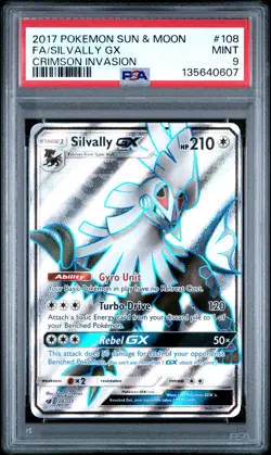2017 POKEMON SUN & MOON CRIMSON INVASION #108 FULL ART/SILVALLY GX PSA 9 - Image 1