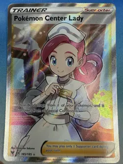 Pokemon Center Lady 185/185 Vivid Voltage Full Art Trainer Waifu Pokemon Card - Image 1