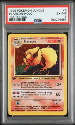 1999 POKEMON JUNGLE 1ST EDITION #3 FLAREON-HOLO PSA 6 - Image 1
