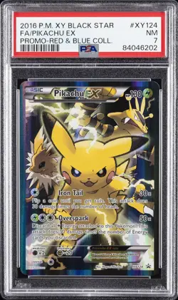 2016 POKEMON XY BLACK STAR PROMO RED & BLUE COLLECTION FULL ART/PIKACHU EX PSA 7 - Image 1