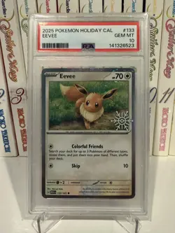 Pokemon 2025 Eevee 133 Snowflake Stamp Pokemon Holiday Calendar PSA 10 SWIRL - Image 1