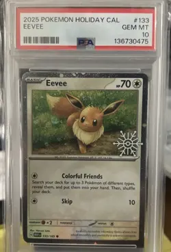 PSA 10 2025 Pokemon Holiday Calendar #133 EEVEE Cosmo Holo Stamped Snowflake - Image 1