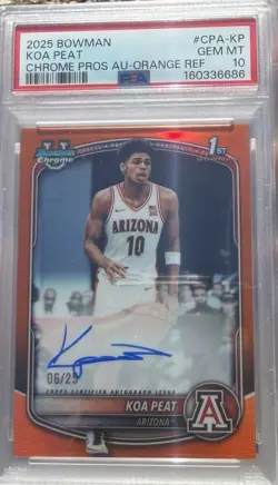 2025-26 Bowman Chrome Koa Peat True Orange 1st Auto Rookie RC /25 PSA 10 GEM - Image 1