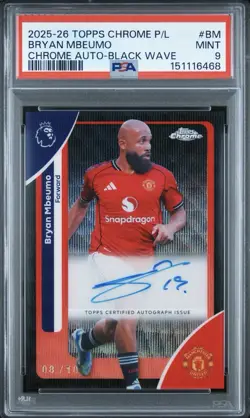 2025 TOPPS CHROME PREMIER LEAGUE AUTO BLACK WAVE BRYAN MBEUMO PSA 9 - Image 1