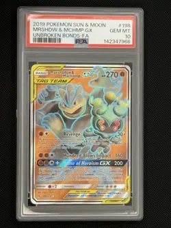 2019 POKEMON SUN & MOON UNBROKEN BONDS FULL ART/MARSHADOW & MACHAMP GX PSA 10 - Image 1
