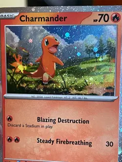 POKEMON CHARMANDER 007/091 COMMON COSMOS HOLO WITH SWIRL PALDEAN FATES NM CARD - Image 4