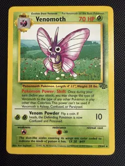 Pokemon TCG Venomoth Rare Regular Unlimited 29/64 Jungle English - Image 1