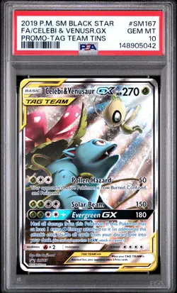 2019 POKEMON SM BLACK STAR PROMO #SM167 FULL ART/CELEBI & VENUSAUR GX PSA 10 - Image 1