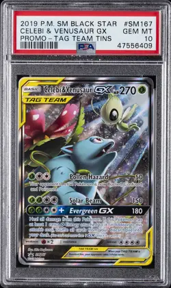 2019 POKEMON SM BLACK STAR PROMO #SM167 FULL ART/CELEBI & VENUSAUR GX PSA 10 - Image 1