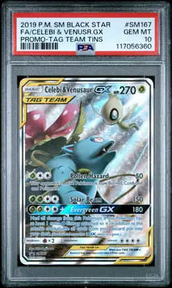 2019 POKEMON SM BLACK STAR PROMO #SM167 FULL ART/CELEBI & VENUSAUR GX PSA 10 - Image 1