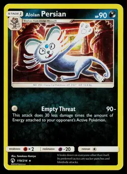 Pokemon Card Lost Thunder Alolan Persian 119/214 Rare - Image 1